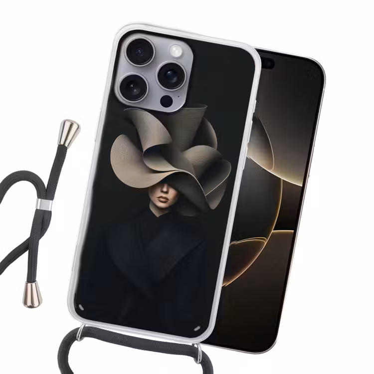 Zwarte - Hoed - Vrouw Hoesje iPhone 16 Pro Max met koord klein -sfeer1