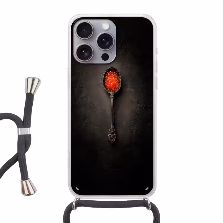 Zwart - Lepel - Caviar Hoesje iPhone 16 Pro Max met koord klein -3d