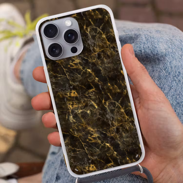 Zwart - Marmer - Goud Hoesje iPhone 16 Pro Max met koord klein 804 -sfeer3