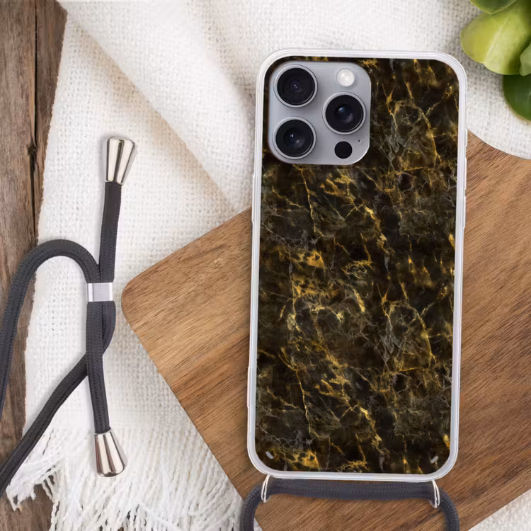 Zwart - Marmer - Goud Hoesje iPhone 16 Pro Max met koord klein 804 -sfeer4
