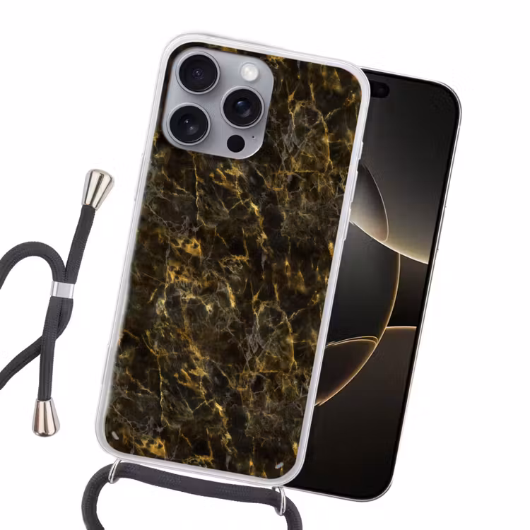 Zwart - Marmer - Goud Hoesje iPhone 16 Pro Max met koord klein 804 -sfeer1