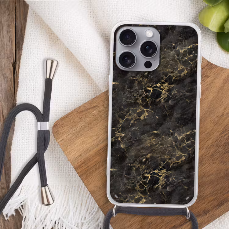 Zwart - Marmer - Goud - Nerf Hoesje iPhone 16 Pro Max met koord klein 804 -sfeer4
