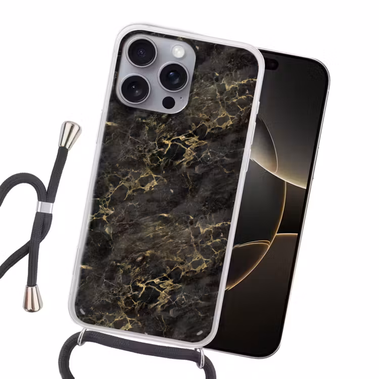 Zwart - Marmer - Goud - Nerf Hoesje iPhone 16 Pro Max met koord klein 804 -sfeer1