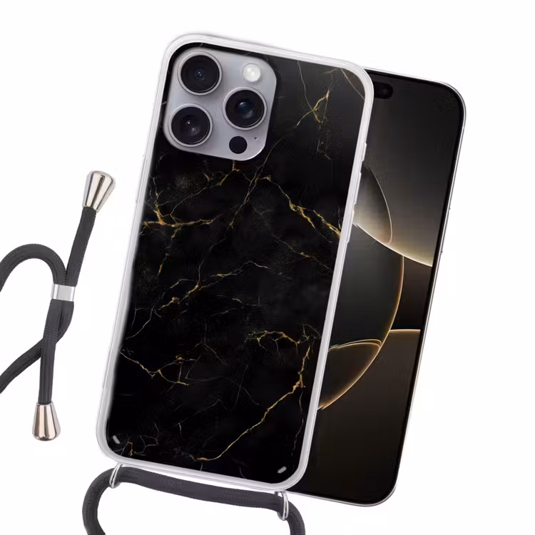 Zwart marmer - Gouden aders - Klassiek Hoesje iPhone 16 Pro Max met koord klein -sfeer1