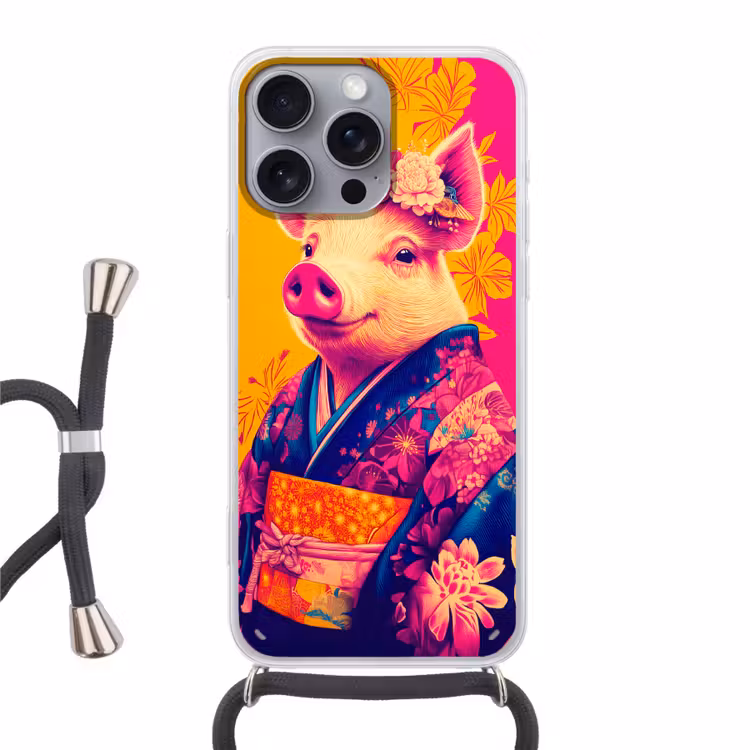 Varken - Bloemkroon - Kimono - Abstract Hoesje iPhone 16 Pro Max met koord klein -3d