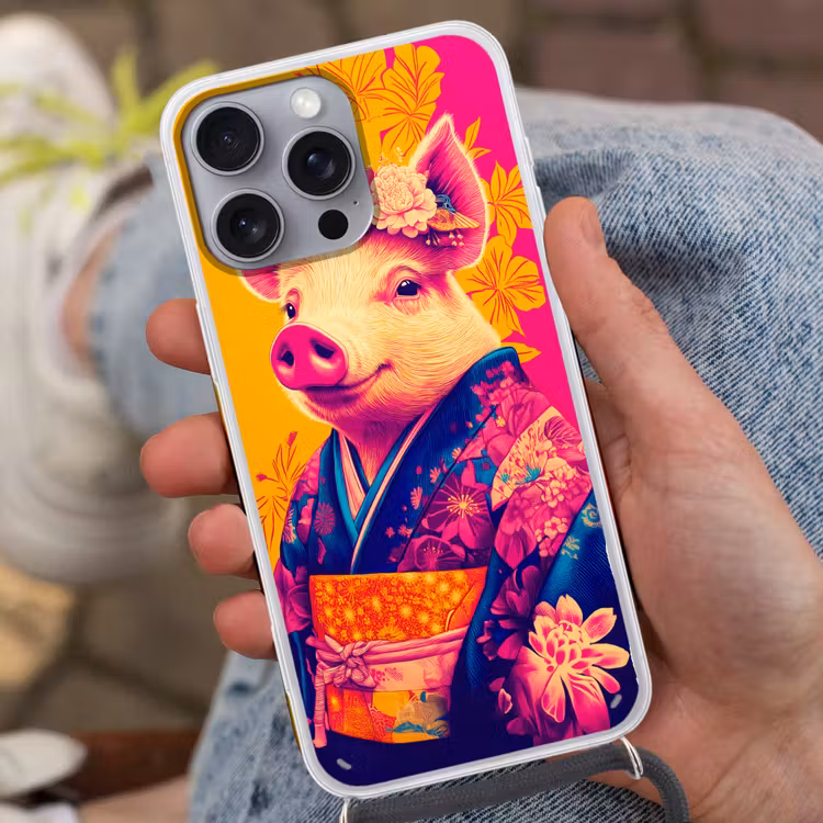 Varken - Bloemkroon - Kimono - Abstract Hoesje iPhone 16 Pro Max met koord klein -sfeer3