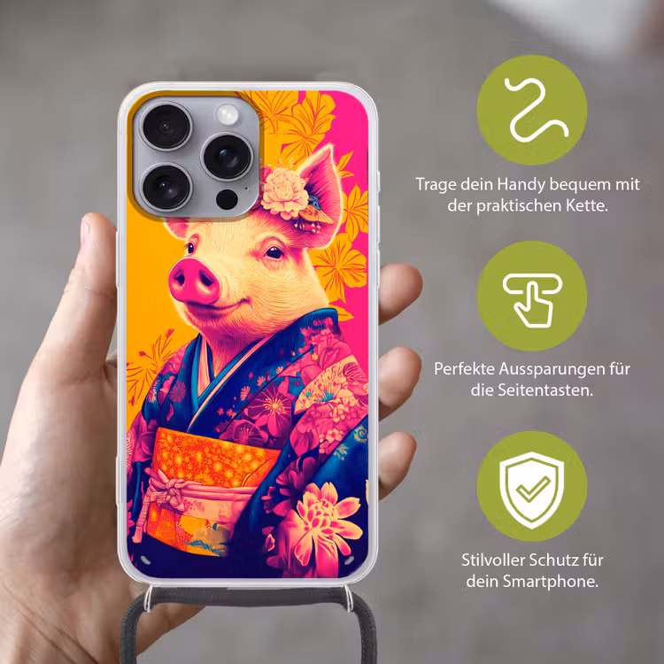 Varken - Bloemkroon - Kimono - Abstract Hoesje iPhone 16 Pro Max met koord klein -sfeer2_DE