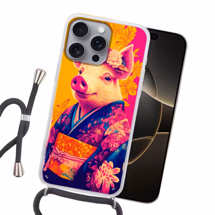 Varken - Bloemkroon - Kimono - Abstract Hoesje iPhone 16 Pro Max met koord klein -sfeer1