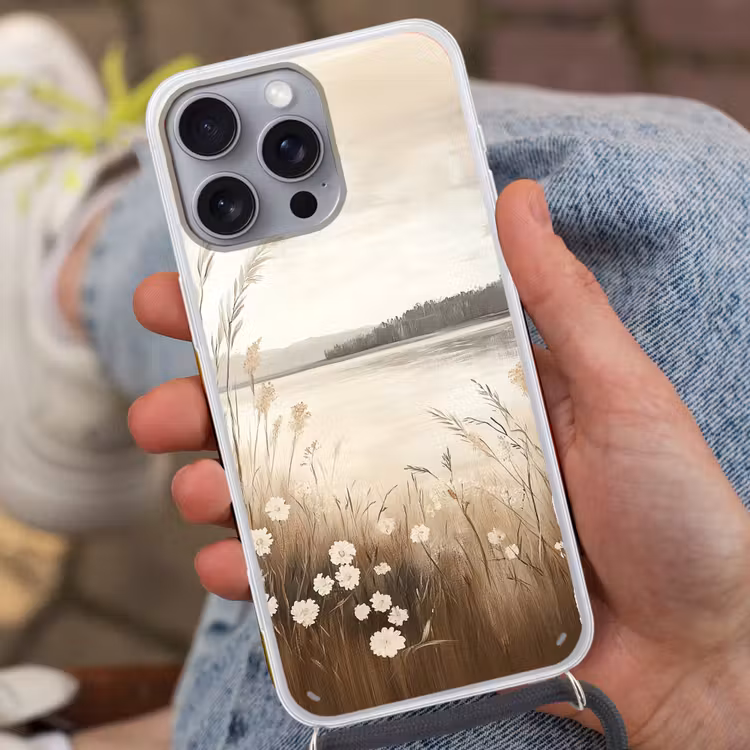 Meer - Water - Natuur - Beige Hoesje iPhone 16 Pro Max met koord klein -sfeer3