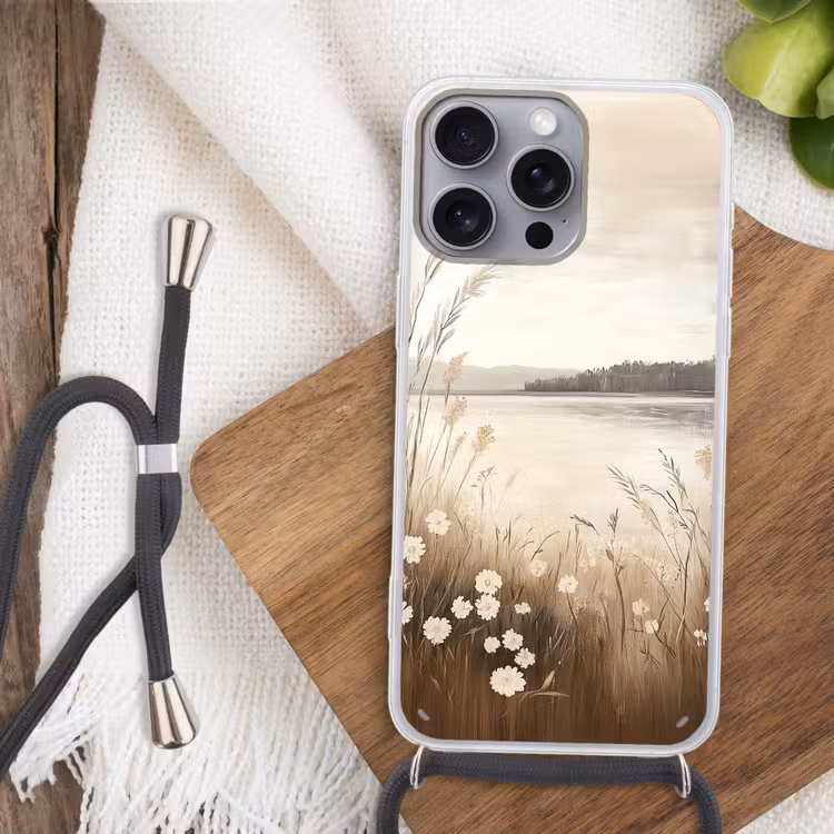 Meer - Water - Natuur - Beige Hoesje iPhone 16 Pro Max met koord klein -sfeer4