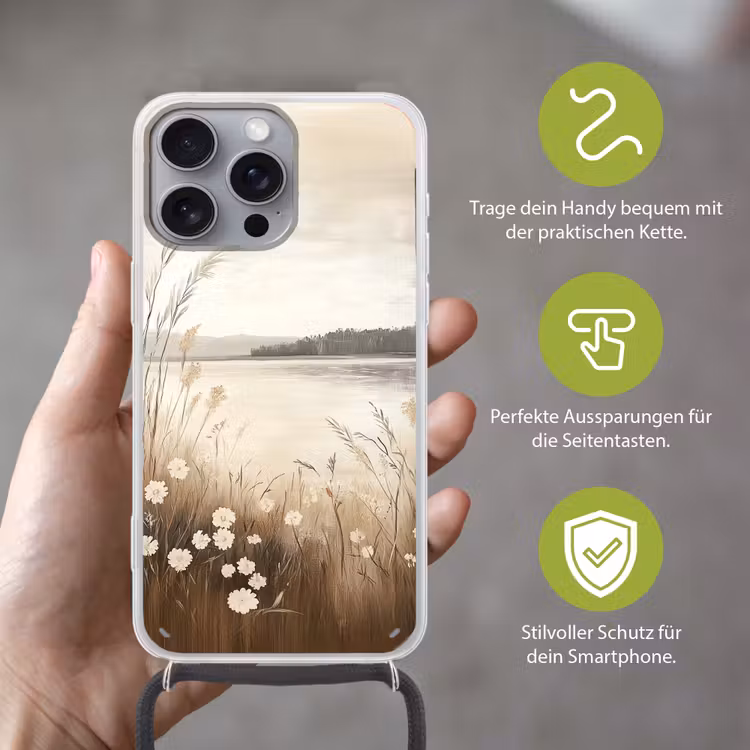Meer - Water - Natuur - Beige Hoesje iPhone 16 Pro Max met koord klein -sfeer2_DE