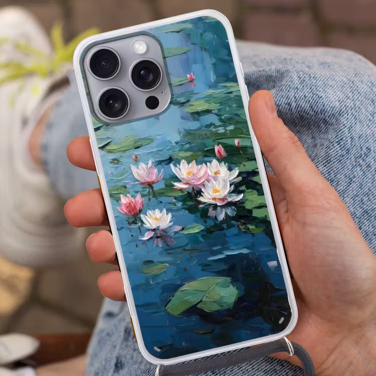 Waterlelies - Bloemen - Roze - Water Hoesje iPhone 16 Pro Max met koord klein -sfeer3