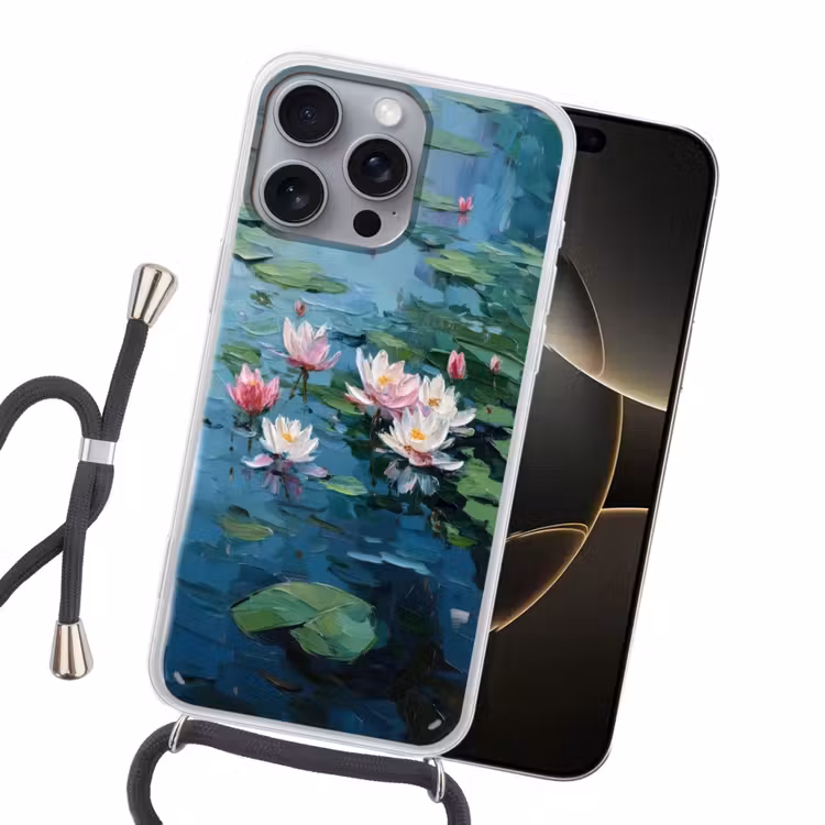 Waterlelies - Bloemen - Roze - Water Hoesje iPhone 16 Pro Max met koord klein -sfeer1