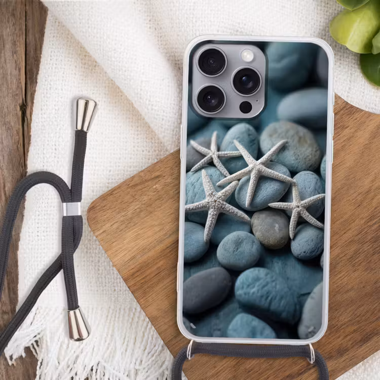 Zeesterren - Stenen - Wit Hoesje iPhone 16 Pro Max met koord klein -sfeer4