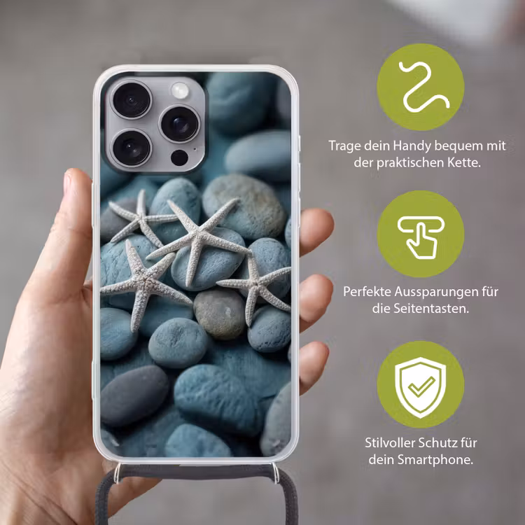 Zeesterren - Stenen - Wit Hoesje iPhone 16 Pro Max met koord klein -sfeer2_DE