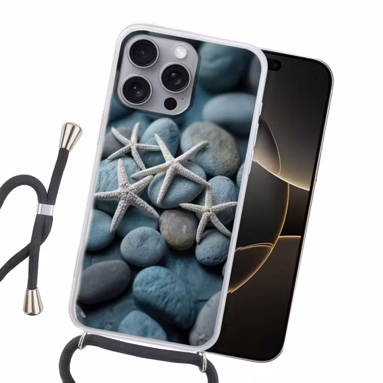 Zeesterren - Stenen - Wit Hoesje iPhone 16 Pro Max met koord klein -sfeer1