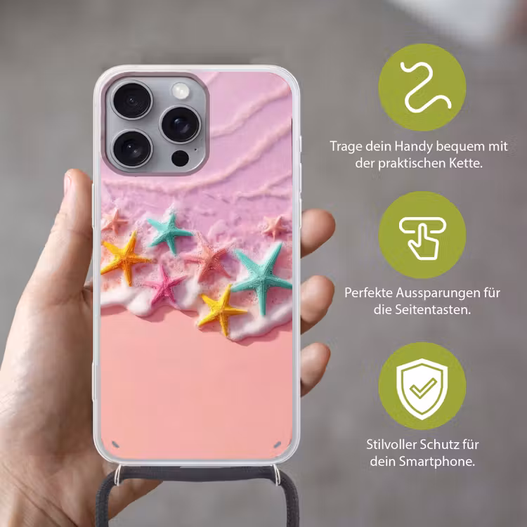 Zeesterren - Strand - Golven Hoesje iPhone 16 Pro Max met koord klein -sfeer2_DE