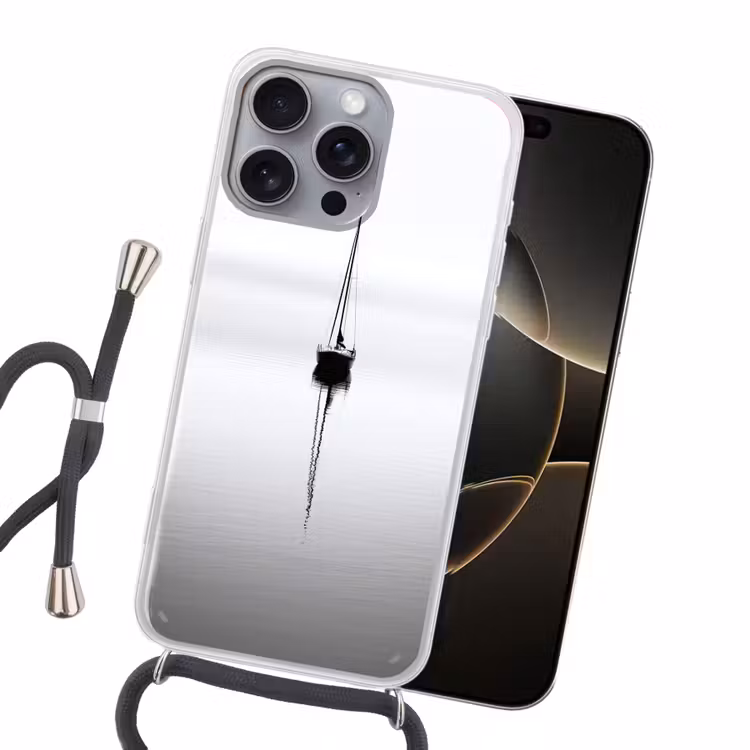 Zeilboot - Zwart - Water - Silhouet Hoesje iPhone 16 Pro Max met koord klein -sfeer1
