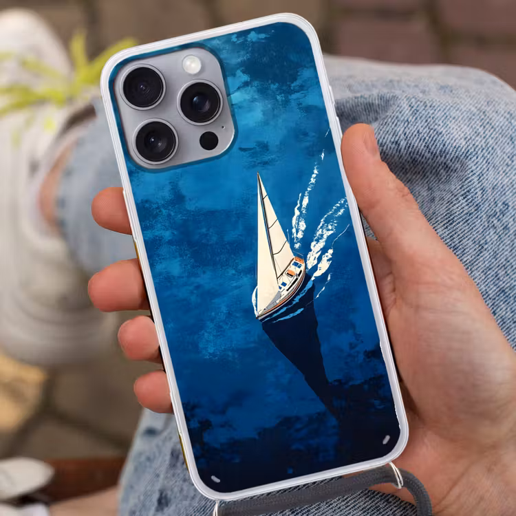 Zeilboot - Water - Abstract - Schaduw Hoesje iPhone 16 Pro Max met koord klein -sfeer3
