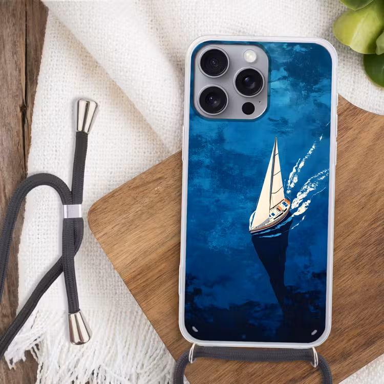 Zeilboot - Water - Abstract - Schaduw Hoesje iPhone 16 Pro Max met koord klein -sfeer4