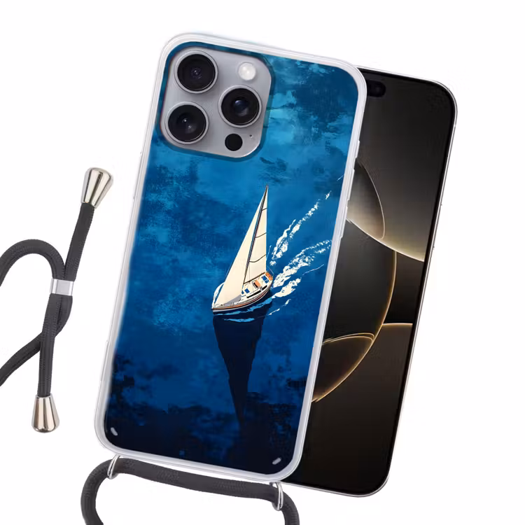 Zeilboot - Water - Abstract - Schaduw Hoesje iPhone 16 Pro Max met koord klein -sfeer1