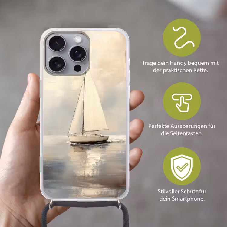 Zeilschip - Zee - Bewolkt Hoesje iPhone 16 Pro Max met koord klein -sfeer2_DE