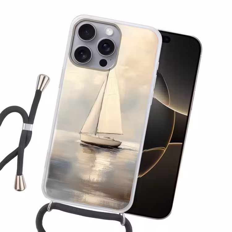 Zeilschip - Zee - Bewolkt Hoesje iPhone 16 Pro Max met koord klein -sfeer1