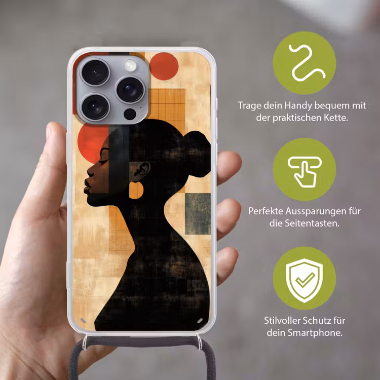 Zijaanzicht - Vrouw - Vormen Hoesje iPhone 16 Pro Max met koord klein -sfeer2_DE