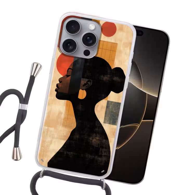 Zijaanzicht - Vrouw - Vormen Hoesje iPhone 16 Pro Max met koord klein -sfeer1