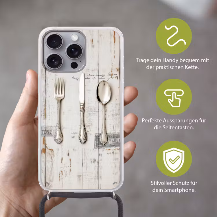 Zilver - Bestek - Hout Hoesje iPhone 16 Pro Max met koord klein -sfeer2_DE