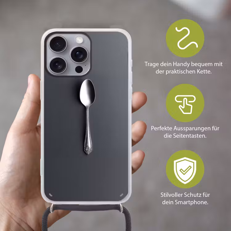 Zilver - Metaal - Lepel Hoesje iPhone 16 Pro Max met koord klein -sfeer2_DE