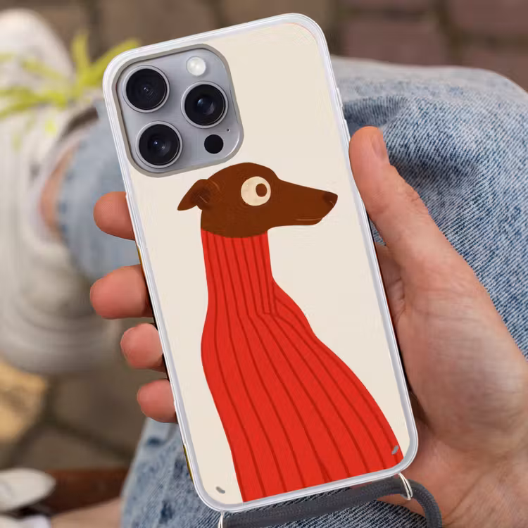 Silhouet - Hond - Trui - Rood Hoesje iPhone 16 Pro Max met koord klein -sfeer3