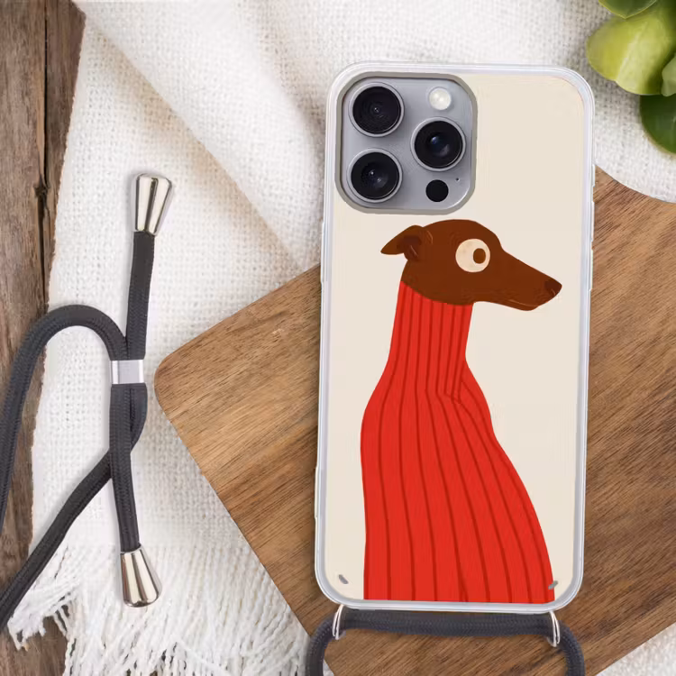 Silhouet - Hond - Trui - Rood Hoesje iPhone 16 Pro Max met koord klein -sfeer4