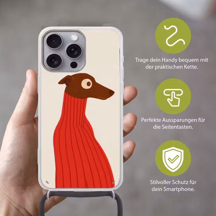 Silhouet - Hond - Trui - Rood Hoesje iPhone 16 Pro Max met koord klein -sfeer2_DE