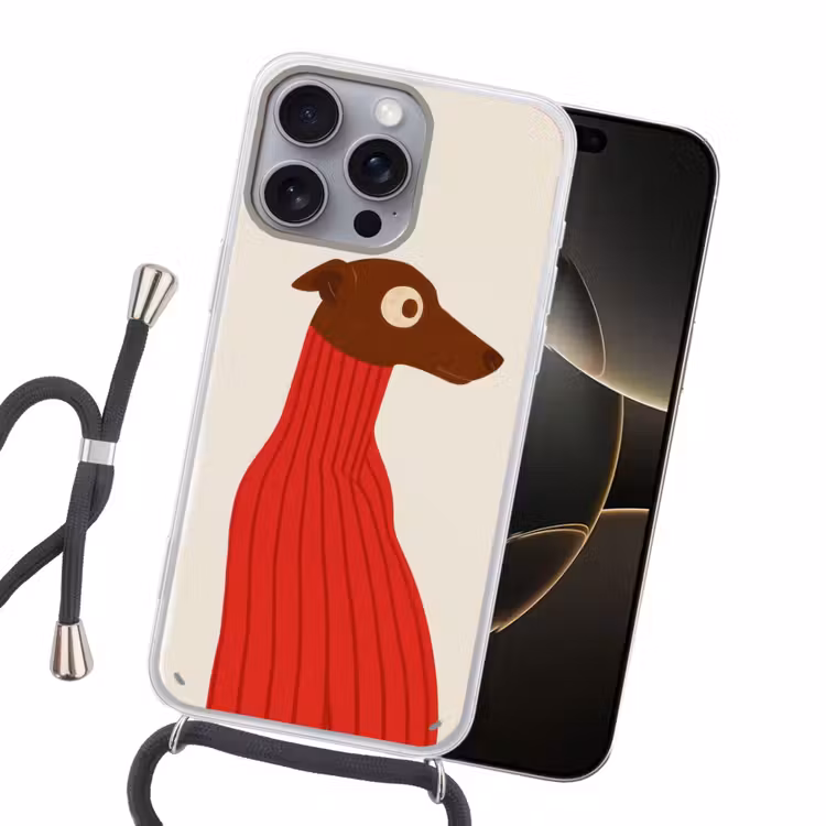 Silhouet - Hond - Trui - Rood Hoesje iPhone 16 Pro Max met koord klein -sfeer1