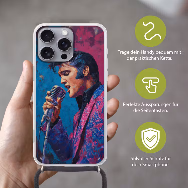 Zingende man - Glitterjas - Microfoon Hoesje iPhone 16 Pro Max met koord klein -sfeer2_DE