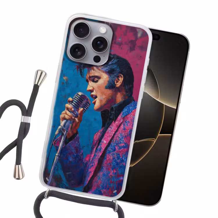 Zingende man - Glitterjas - Microfoon Hoesje iPhone 16 Pro Max met koord klein -sfeer1