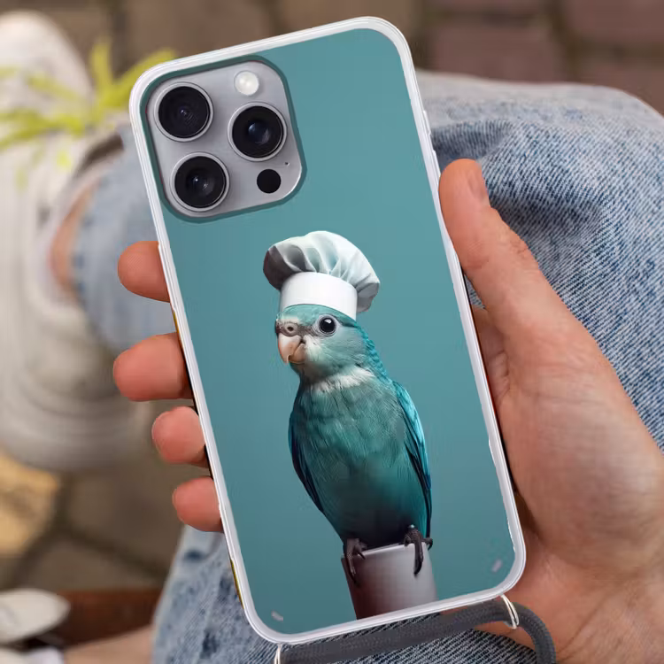 Parkiet - Vogel - Koksmuts - Cute Hoesje iPhone 16 Pro Max met koord klein -sfeer3