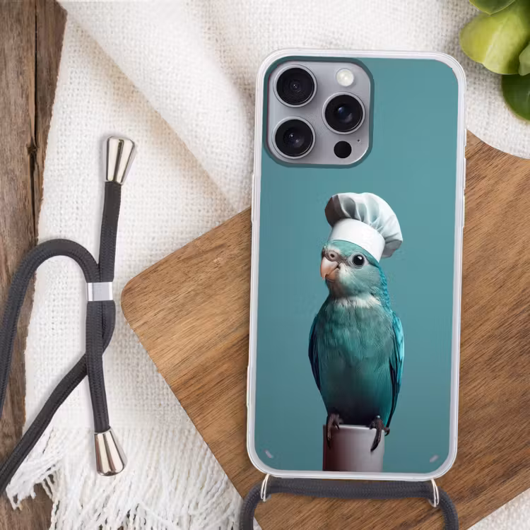 Parkiet - Vogel - Koksmuts - Cute Hoesje iPhone 16 Pro Max met koord klein -sfeer4