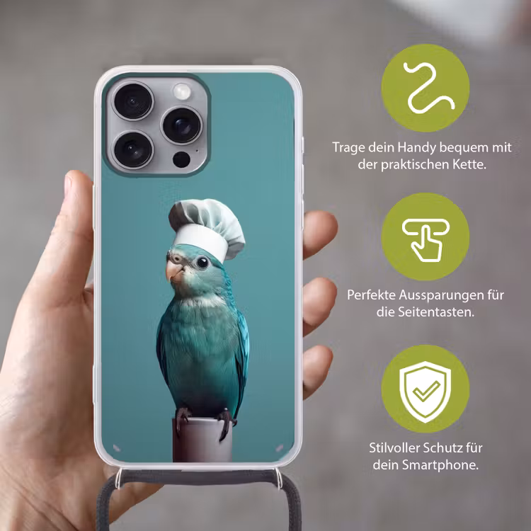 Parkiet - Vogel - Koksmuts - Cute Hoesje iPhone 16 Pro Max met koord klein -sfeer2_DE