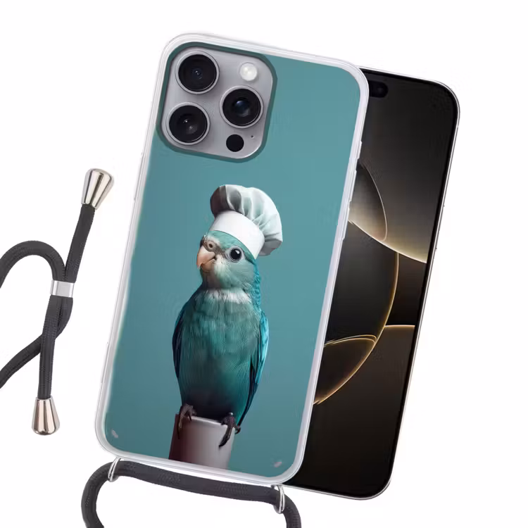 Parkiet - Vogel - Koksmuts - Cute Hoesje iPhone 16 Pro Max met koord klein -sfeer1