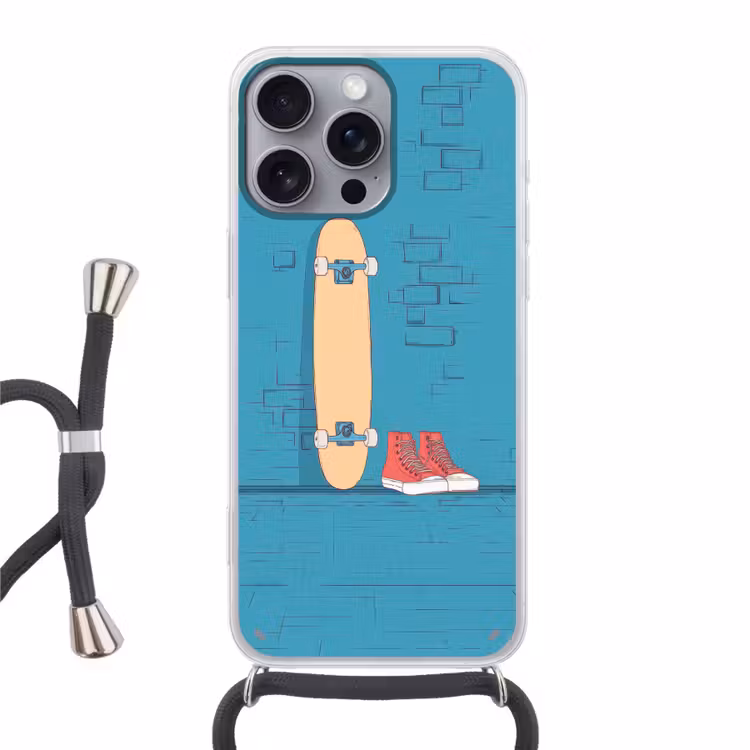 Skateboard - Gympen - Rood - Minimalistisch Hoesje iPhone 16 Pro Max met koord klein -3d