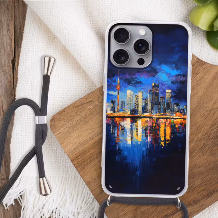 Skyline Toronto - Modern - Stadslicht - Blauw Hoesje iPhone 16 Pro Max met koord klein -sfeer4
