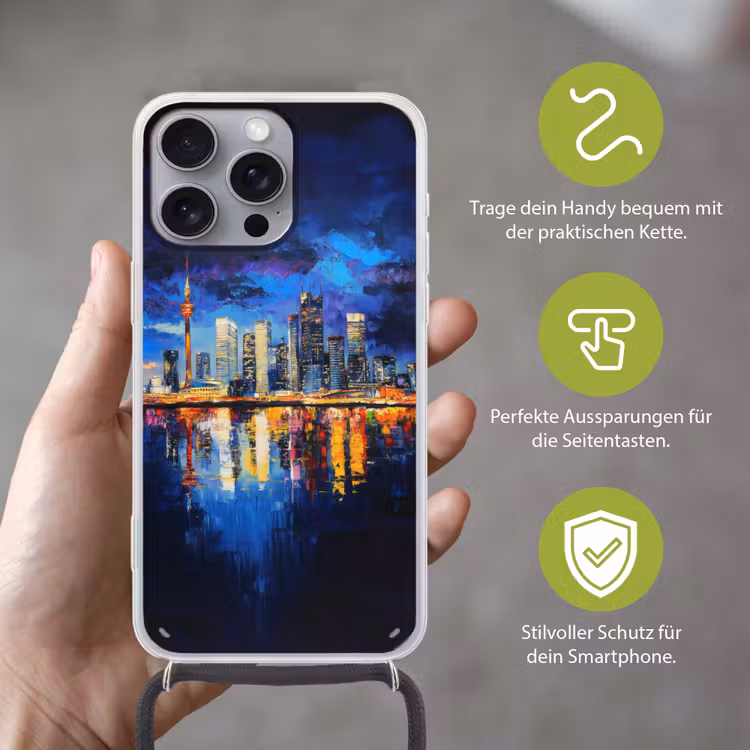 Skyline Toronto - Modern - Stadslicht - Blauw Hoesje iPhone 16 Pro Max met koord klein -sfeer2_DE