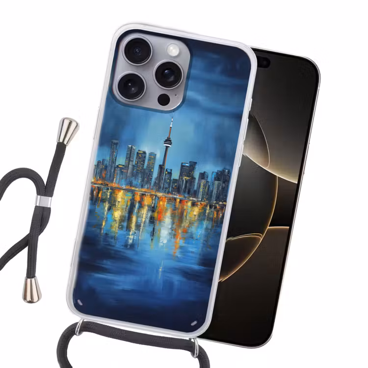 Skyline Toronto - Water - Stadslichten - Toren Hoesje iPhone 16 Pro Max met koord klein -sfeer1
