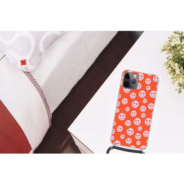 Smiley - Patroon - Hartjes - Rood - Roze Hoesje iPhone 12 Pro met koord klein -kamer