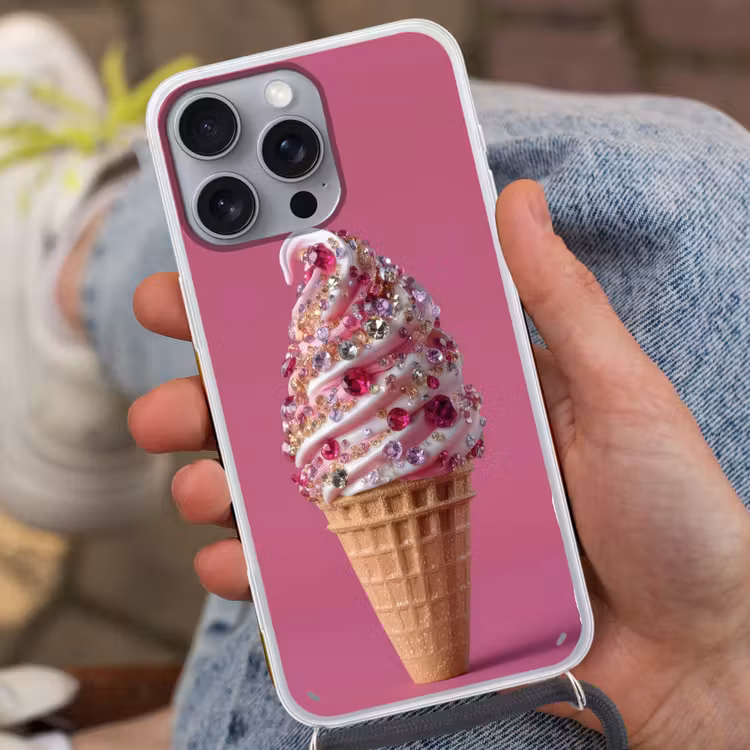Softijs - Edelstenen - Roze - Hoorntje Hoesje iPhone 16 Pro Max met koord klein -sfeer3