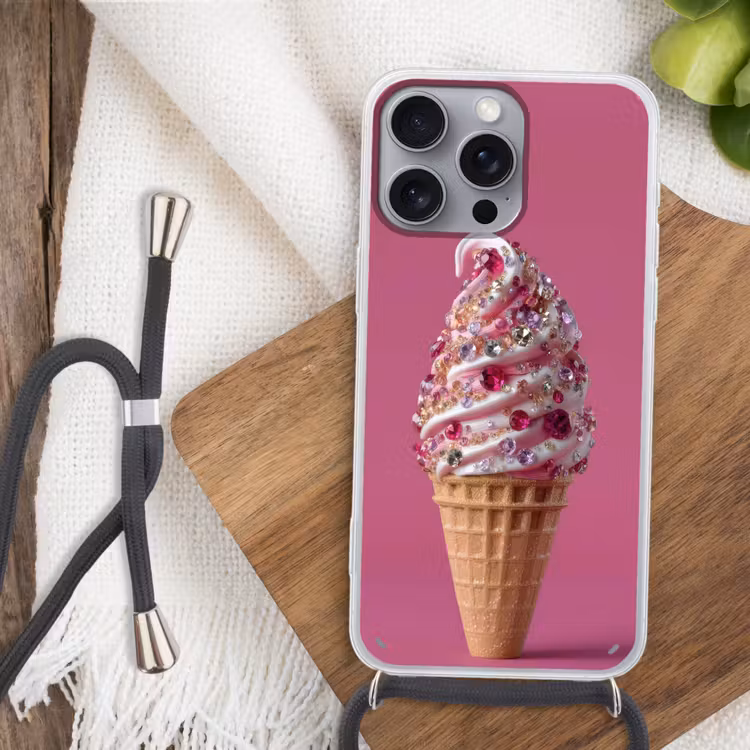 Softijs - Edelstenen - Roze - Hoorntje Hoesje iPhone 16 Pro Max met koord klein -sfeer4