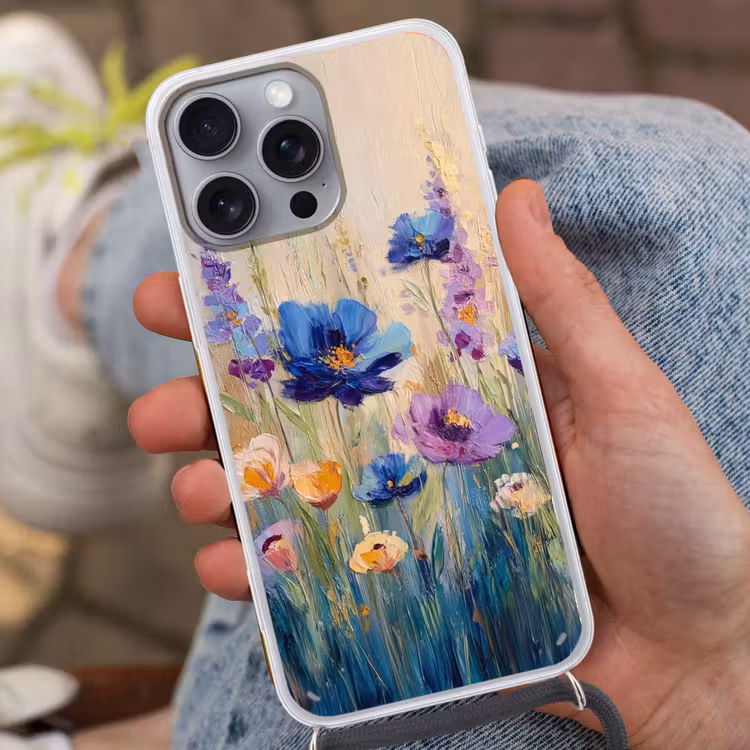 Zomers - Wilde bloemen - Penseelstreken Hoesje iPhone 16 Pro Max met koord klein -sfeer3