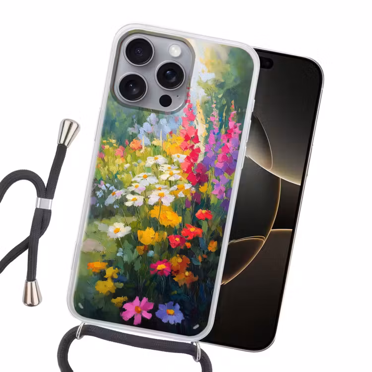Zomertuin - Sfeervol - Bloemen Hoesje iPhone 16 Pro Max met koord klein -sfeer1
